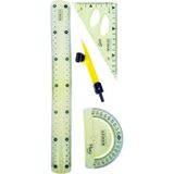 30 cm Esnek Kırılmaz Cetvel Takımı 4 Lü Set (Cetvel,pergel,açıölçer ve Pergelli Set) - Sarı - 1 Adet