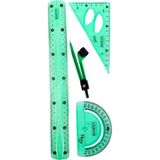 30 cm Esnek Kırılmaz Cetvel Takımı 4 Lü Set (Cetvel,pergel,açıölçer ve Pergelli Set) - Yeşil - 1 Adet