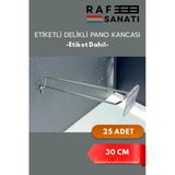 30 Cm, Etiketli Delikli Pano Kancası 25 Adet, Tel Askı Kancası, Delikli Panel Raf Askısı, Fon Kancası