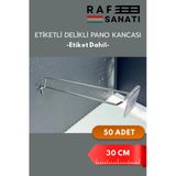 30 Cm, Etiketli Delikli Pano Kancası 50 Adet, Tel Askı Kancası, Delikli Panel Raf Askısı, Fon Kancası