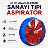 30 Cm Sanayi Tipi Aspiratör Fan 2200 M³/Sa 220 V Monofaze Yuvarlak Metal Kasalı 130 W Ip44