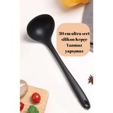 30 cm Ultra Sert Uçlu Silikon Kepçe, Çorba Yemek Kepçesi Yanmaz Yapışmaz Tava Çizmez