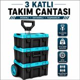 30 İnç 3 Katlı Tekerlekli Takım Çantası Metal Kilitli Organizerli Büyük Boy Alet Edevat Sandığı Seti