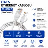30 Metre Cat6 Fabrikasyon Ethernet Kablosu 1000 Mbps Gigabit Lan İnternet Kablosu Rj45