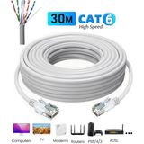 30 Metre Cat6 Internet Kablosu Utp Patch Yüksek Hız 1000 Mbps Açık Gri - Yüksek hızlı