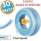 30 Metre Örgülü Şeffaf Bahçe Hortumu Dayanıklı 3 Katlı Sağlam Çeşme Su Sulama Yıkama Hor - Genel