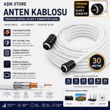 30 Metre Premium Anten Kablosu %100 Bakır İç İletken Contalı Black F Konnektör Çakılı Koaksiyel Tv Uydu Kablosu