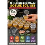 30 Ml Kendinden Kapaklı Şeffaf Sosluk 50’li Set Sızdırmaz Mini Saklama Kabı BPA’sız