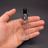 30 Ml Kısa Şeffaf Şişe Cam Damlalıklı , Gümüş Metal Kapaklı , 30 Cc Cam Damlalıklı PE Şişe x 10 Adet