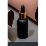 30 ml Mat Siyah Cam Damlalıklı Serum Şişesi 30 cc Renkli Metal Kapaklı Dropper Cam Şişe 1 Adet (Gold Yüzük | Siyah Lastik)