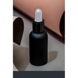 30 ml Mat Siyah Cam Damlalıklı Serum Şişesi 30 cc Renkli Metal Kapaklı Dropper Cam Şişe 1 Adet (Siyah Yüzük | Beyaz Lastik)