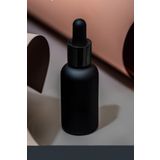 30 ml Mat Siyah Cam Damlalıklı Serum Şişesi 30 cc Renkli Metal Kapaklı Dropper Cam Şişe 1 Adet (Siyah Yüzük | Siyah Lastik)