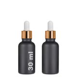 30 ml Mat Siyah Cam Damlalıklı Serum Şişesi 30 cc Renkli Metal Kapaklı Dropper Cam Şişe 2 Adet (Gold Yüzük | Beyaz Lastik)
