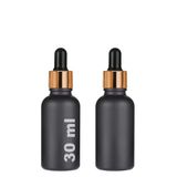 30 ml Mat Siyah Cam Damlalıklı Serum Şişesi 30 cc Renkli Metal Kapaklı Dropper Cam Şişe 2 Adet (Gold Yüzük | Siyah Lastik)