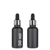 30 ml Mat Siyah Cam Damlalıklı Serum Şişesi 30 cc Renkli Metal Kapaklı Dropper Cam Şişe 2 Adet (Gümüş Yüzük | Siyah Lastik)