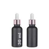 30 ml Mat Siyah Cam Damlalıklı Serum Şişesi 30 cc Renkli Metal Kapaklı Dropper Cam Şişe 2 Adet (Rose Gold Yüzük | Beyaz Lastik)