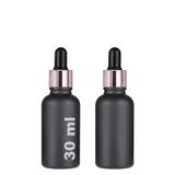 30 ml Mat Siyah Cam Damlalıklı Serum Şişesi 30 cc Renkli Metal Kapaklı Dropper Cam Şişe 2 Adet (Rose Gold Yüzük | Siyah Lastik)