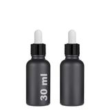 30 ml Mat Siyah Cam Damlalıklı Serum Şişesi 30 cc Renkli Metal Kapaklı Dropper Cam Şişe 2 Adet (Siyah Yüzük | Beyaz Lastik)
