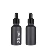 30 ml Mat Siyah Cam Damlalıklı Serum Şişesi 30 cc Renkli Metal Kapaklı Dropper Cam Şişe 2 Adet (Siyah Yüzük | Siyah Lastik)