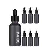 30 ml Mat Siyah Cam Damlalıklı Serum Şişesi 30 cc Renkli Metal Kapaklı Dropper Cam Şişe 6 Adet (Siyah Yüzük | Siyah Lastik)