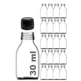 30 ml Sızdırmaz Kapaklı Şeffaf Shot Şişesi 30 Cc Ginger Şat Beyaz Cam Şişe 20 Adet (Kilitli Plastik Siyah Kapak)