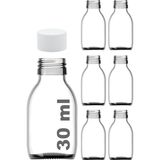 30 ml Sızdırmaz Kapaklı Şeffaf Shot Şişesi 30 Cc Ginger Şat Beyaz Cam Şişe 6 Adet (Kilitsiz Plastik Beyaz Kapak)