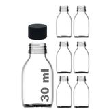 30 ml Sızdırmaz Kapaklı Şeffaf Shot Şişesi 30 Cc Ginger Şat Beyaz Cam Şişe 6 Adet (Kilitsiz Plastik Siyah Kapak)