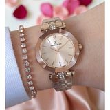 30 mm Kesme Camlı, Taşlı, 3 Atm Su Geçirmez Rose Gold Kadın Kol Saati, Taşlı Bileklik Hediyeli