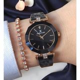 30 mm Kesme Camlı, Taşlı, 3 Atm Su Geçirmez Rose/siyah Kadın Kol Saati, Taşlı Bileklik Hediyeli - Rose - Siyah