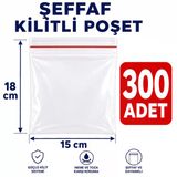 300 Adet Kilitli Poşet (Kilitli Torba) - Şeffaf - 15X18 Cm