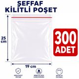 300 Adet Kilitli Poşet (Kilitli Torba) - Şeffaf - 19X25 Cm