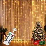 300 LED Perde Işık Kumandalı – Sarı Günışığı, 3x3m USB Powered, 8 Farklı Işık Modu, Dekoratif Perde LED Işık, Doğum Günü, Kına, Düğün, Parti ve Etkinlik Aydınlatması
