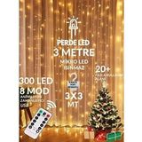 300 Ledli 10 Sarkıt Perde Led Işık-8 Fonksiyon, Uzaktan Kumandalı, 3x3 Metre