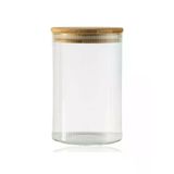 300 Ml Bambu Kapaklı Yuvarlak Çizgili Cam Kavanoz