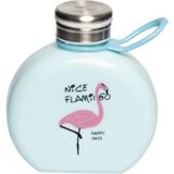 300 ml Yuvarlak Flamingo Desenli Mavi Cam Matara