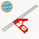 300 Mm 30 Cm Ayarlı Alüminyum Marangoz Gönye Metal Gövde Açılı Ölçüm Cetveli İnşaat Hassas Gönye