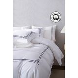 300 Tc King Pamuk Saten Nakışlı Nevresim Takımı Battal Çift Kişilik 6 Parça Puerta Lüks Krem Kırık Beyaz - 220 x 240 cm - Krem - Lacivert