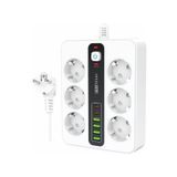 3000w Akım Korumalı 4 Usb'li Ve 2 Type-c Li 6'lı Grup Priz 2 M Uzatma Kablosu Beyaz 2 M