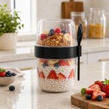 300+600 ml Çift Bölmeli Beslenme Kabı Kaşık Çatallı Salata Makarna Yoğurt ve Granola Kabı Sariva Home