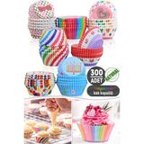 300LÜ Büyük Boy Muffin Kek Kapsülü Mini Muffin Kağıdı Cupcake Browni Kek Kalıbı Renkli Yapışmaz Set - Rengarenk