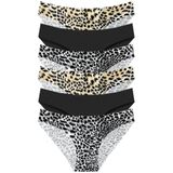 301 Kadın Dikişsiz Lazer Bikini 6'lı Külot Paketi, V1- Kahve Leopar x2, Siyah x2, Pars Leopar x2, M
