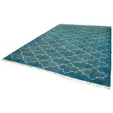 301x409 cm Geometrik Halı Turkuaz Geometrik Yün El Dokuma Modern Geometrik Etnik Eskitme Desenli Boho Oturma Odası Salon Yolluk Koridor Mutfak Halısı