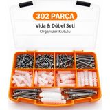 302 Parça Vida ve Dübel Seti – Dın 7505 Sunta Vidaları, Kraft Plastik Dübel, Pz2×50 Bits Uç, Organizer Kutu - 1 Adet