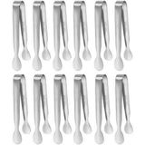 304 Çelik 12 Adet Mini Silver 11 Cm. Buz ve Şeker Maşası CIN624BY-12 - Gümüş