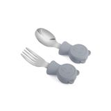 304 Çelik Gri Bebek Ayıcık Model Çocuk Kaşık ve Çatal Set cin766gr