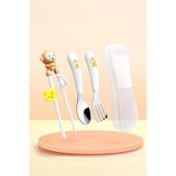 304 Çelik Maymun Bebek Çocuk Kaşık Çatal ve Chopstick Set CIN771 - Çok Renkli