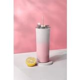 304 L Çelik 0,5 L Pembe Beyaz Degrade Pipetli El Termos Mug cin913pm