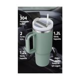 304 L Çelik 1,2 L Yeşil Pipetli El Termos Mug (Sızdırmazlık Yok) CIN856YS - 230 ml