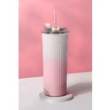 304 L Çelik 500 ml. Pembe Beyaz Degrade Pipetli El Termos Mug cin913pm