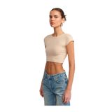 30528 Pamuk ve Modal Karışımlı Crop Top-Açık Bej
